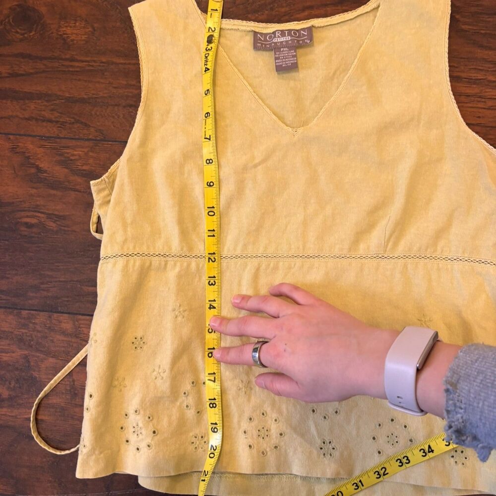 Norton Mcnaughton Petite XL Linen Blend Spring Green Chartreuse Eyelet Tank - Picture 6 of 7
